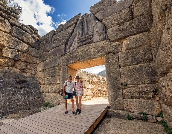 In front of the Lion Gate in Mycenae, Greece. 13th century BC.